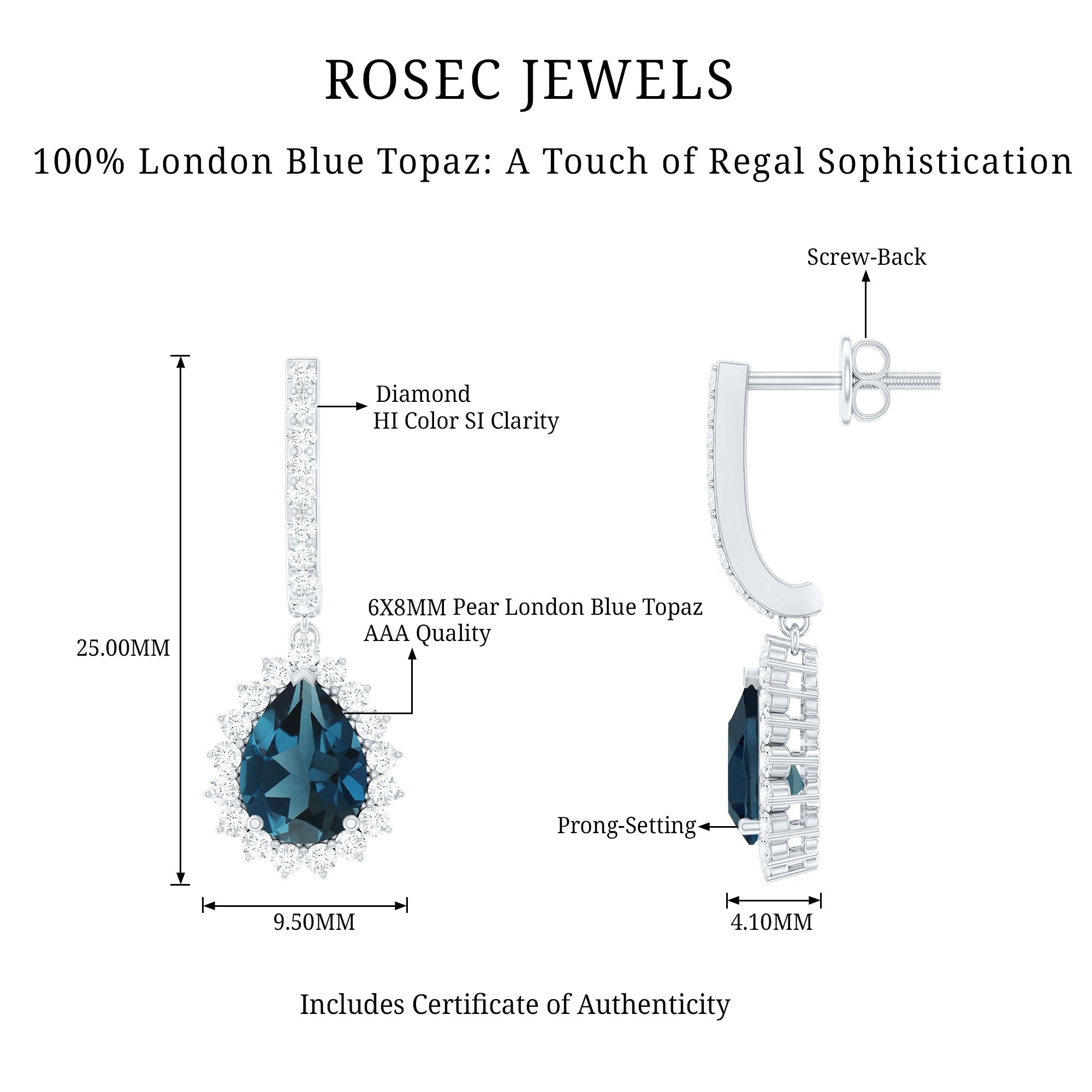 London Blue Topaz Teardrop Hoop Earrings with Diamond Halo