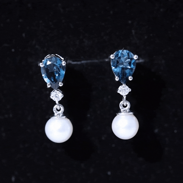 Genuine Freshwater Pearl Drop Earring With London Blue Topaz