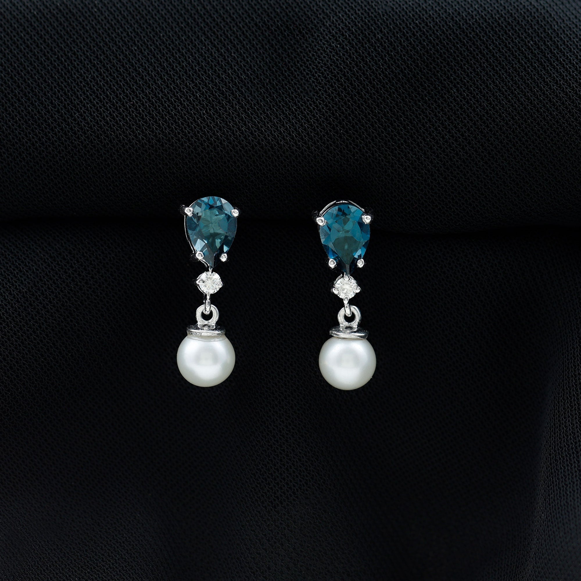 Genuine Freshwater Pearl Drop Earring With London Blue Topaz