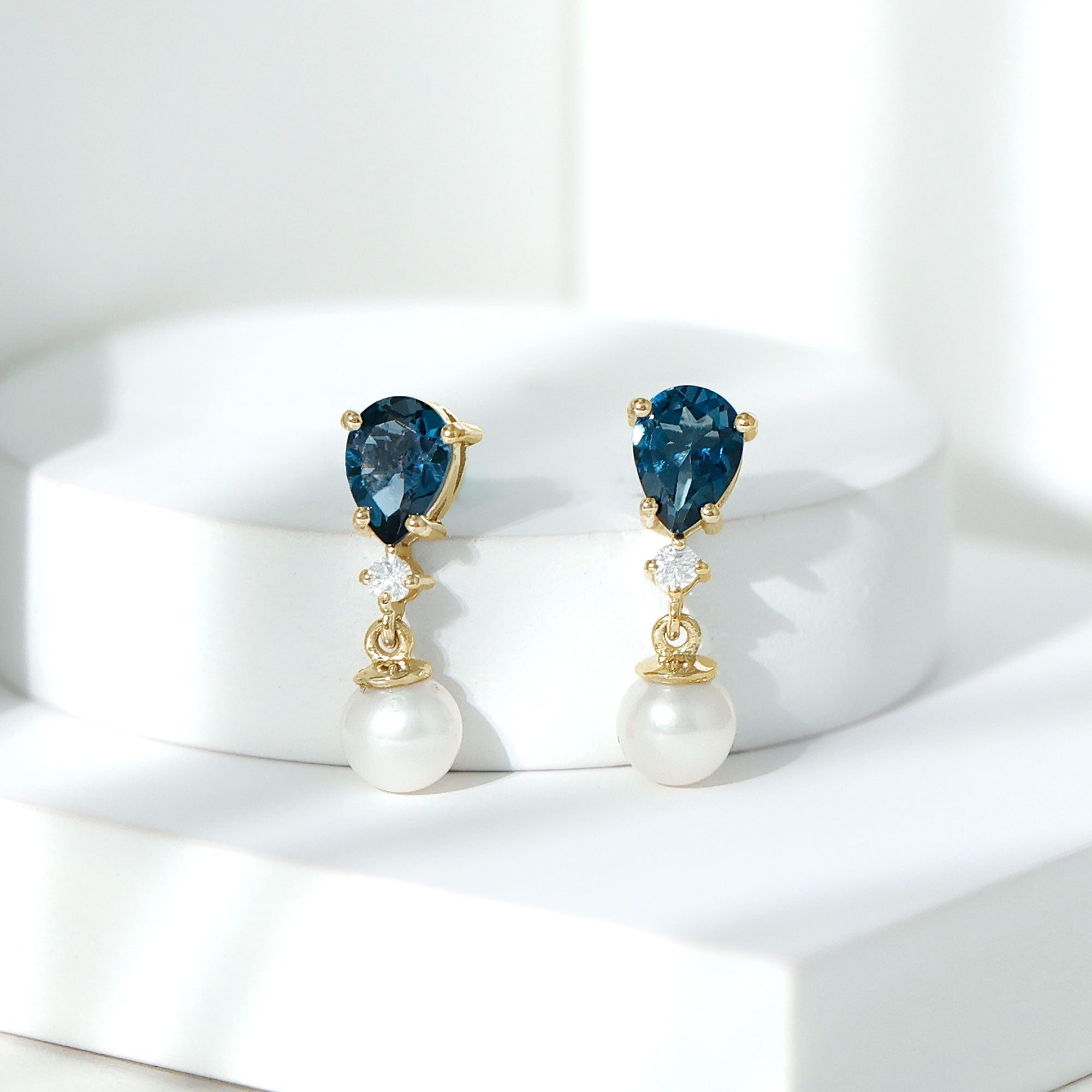 Genuine Freshwater Pearl Drop Earring With London Blue Topaz