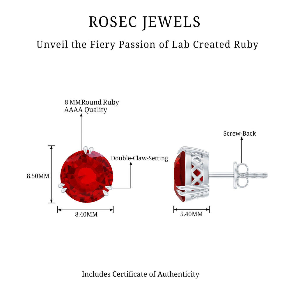 8MM Lab Created Ruby Solitaire Stud Earrings for Women