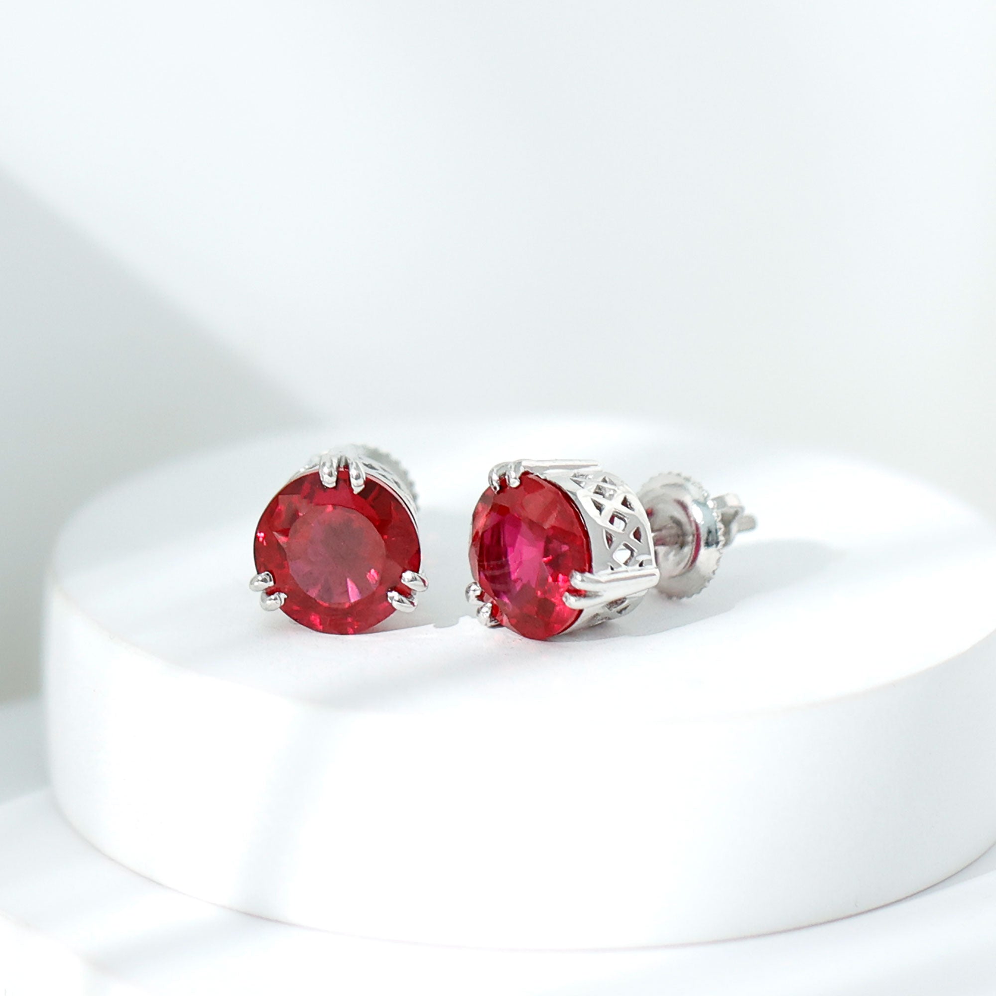 8MM Lab Created Ruby Solitaire Stud Earrings for Women