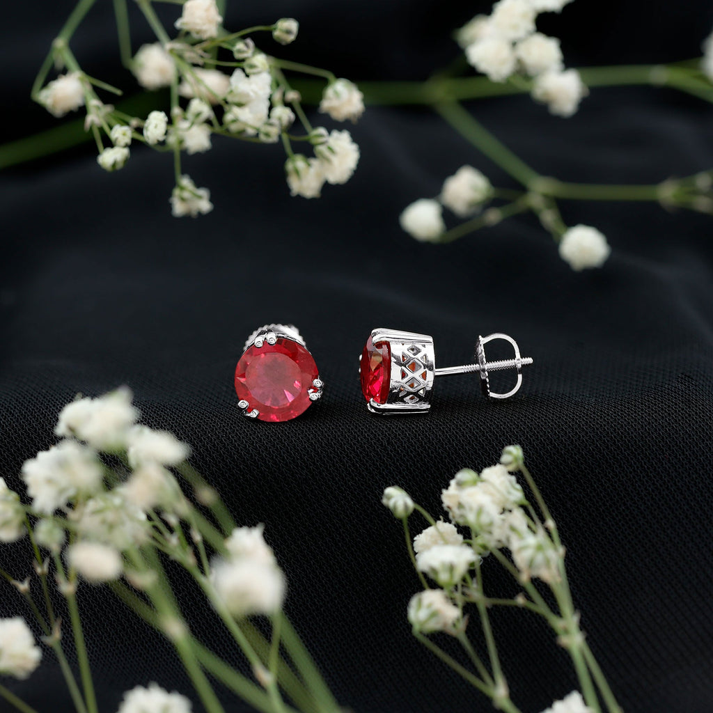 8MM Lab Created Ruby Solitaire Stud Earrings for Women