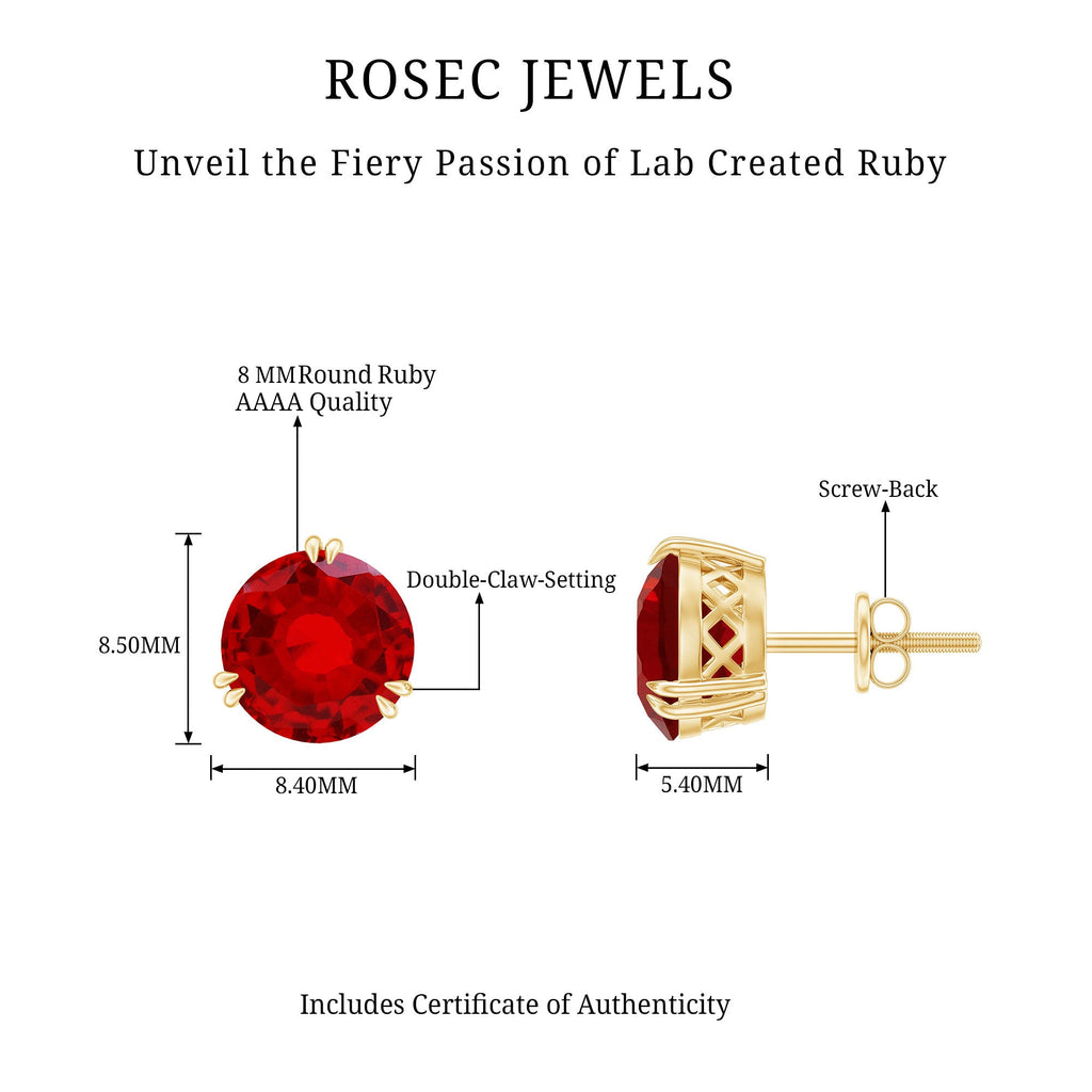 8MM Lab Created Ruby Solitaire Stud Earrings for Women