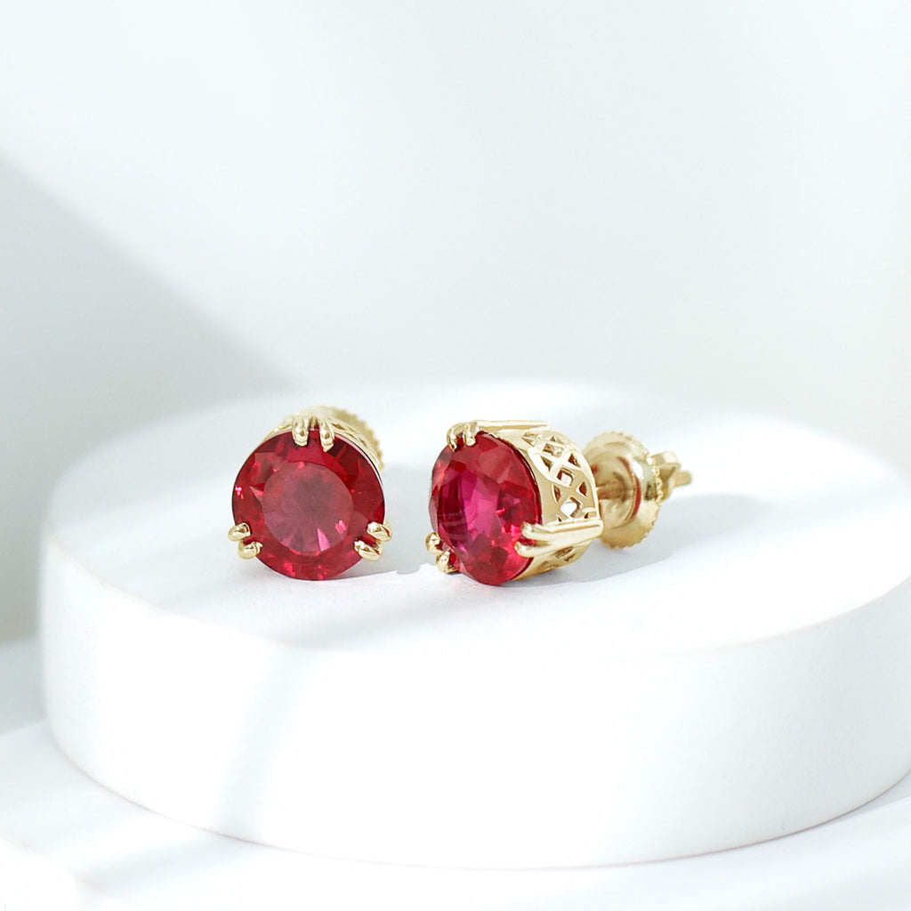 8MM Lab Created Ruby Solitaire Stud Earrings for Women