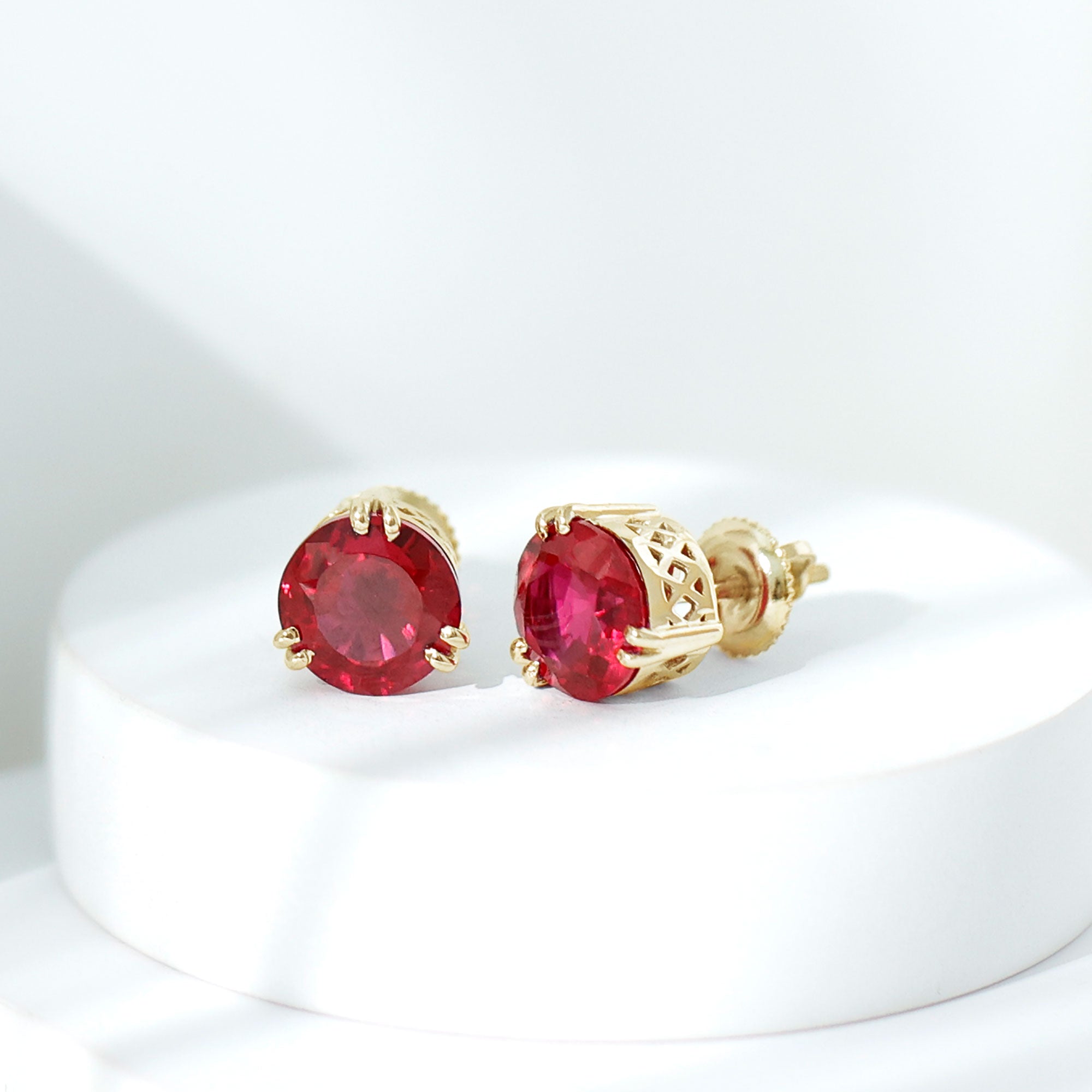 8MM Lab Created Ruby Solitaire Stud Earrings for Women