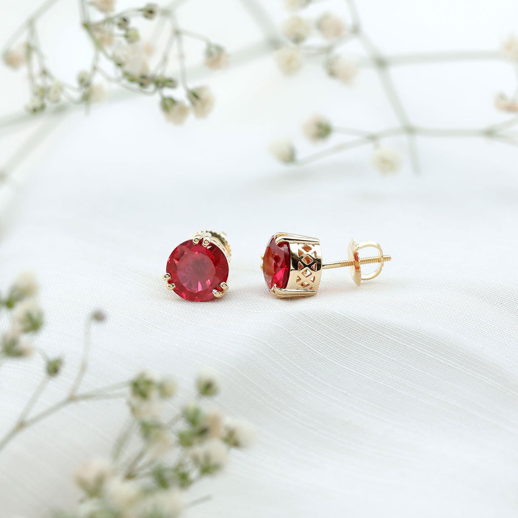8MM Lab Created Ruby Solitaire Stud Earrings for Women
