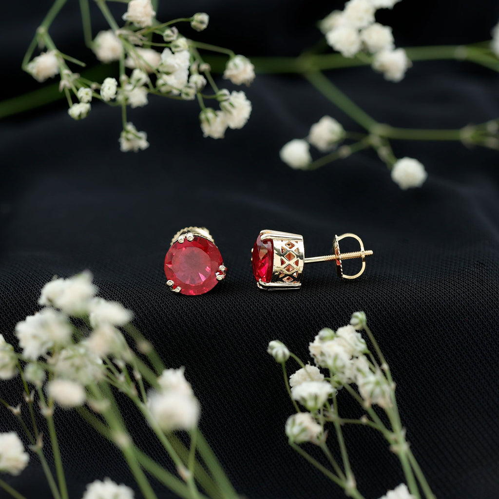 8MM Lab Created Ruby Solitaire Stud Earrings for Women