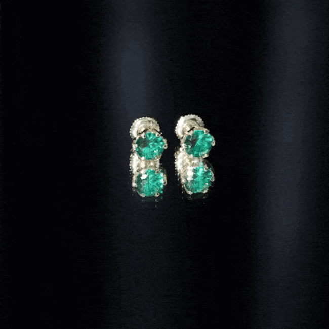 6 MM Round Cut Created Emerald Solitaire Stud Earrings in Lotus Basket Setting