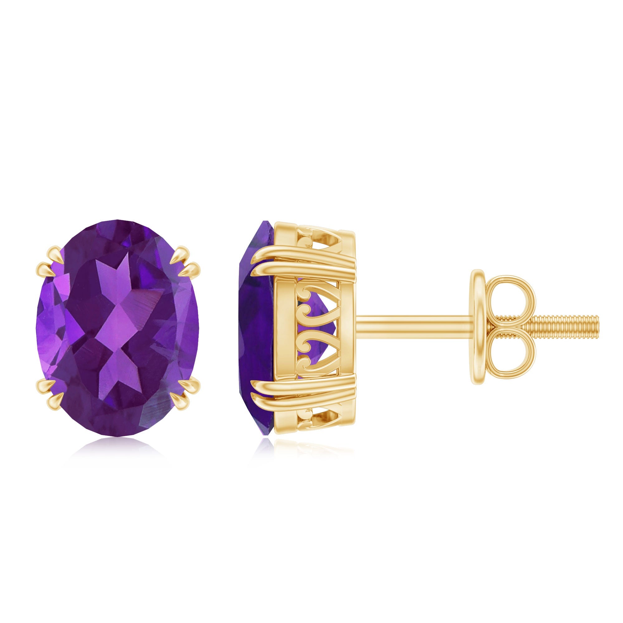 2 Carat Oval Cut Amethyst Solitaire Stud Earrings