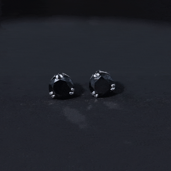 Black Onyx Solitaire Stud Earring in Claw Setting