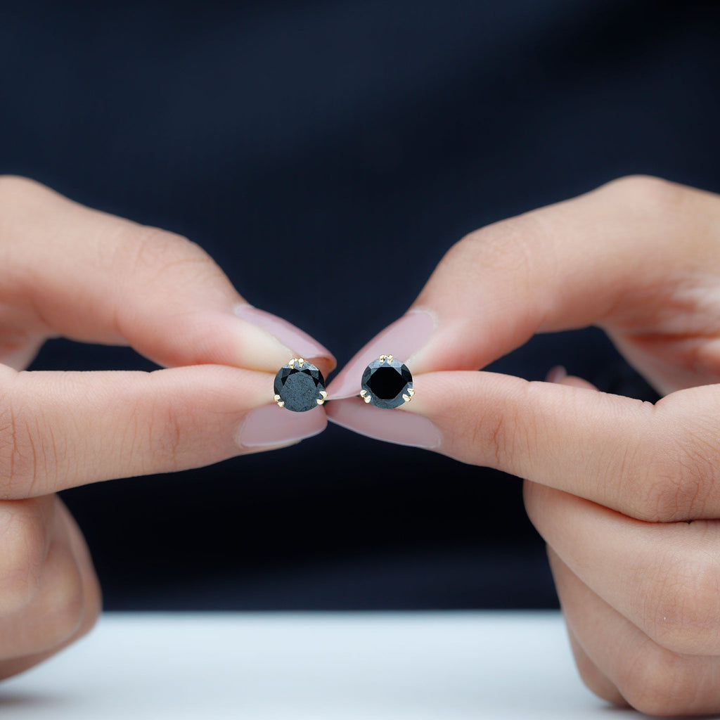 Black Onyx Solitaire Stud Earring in Claw Setting
