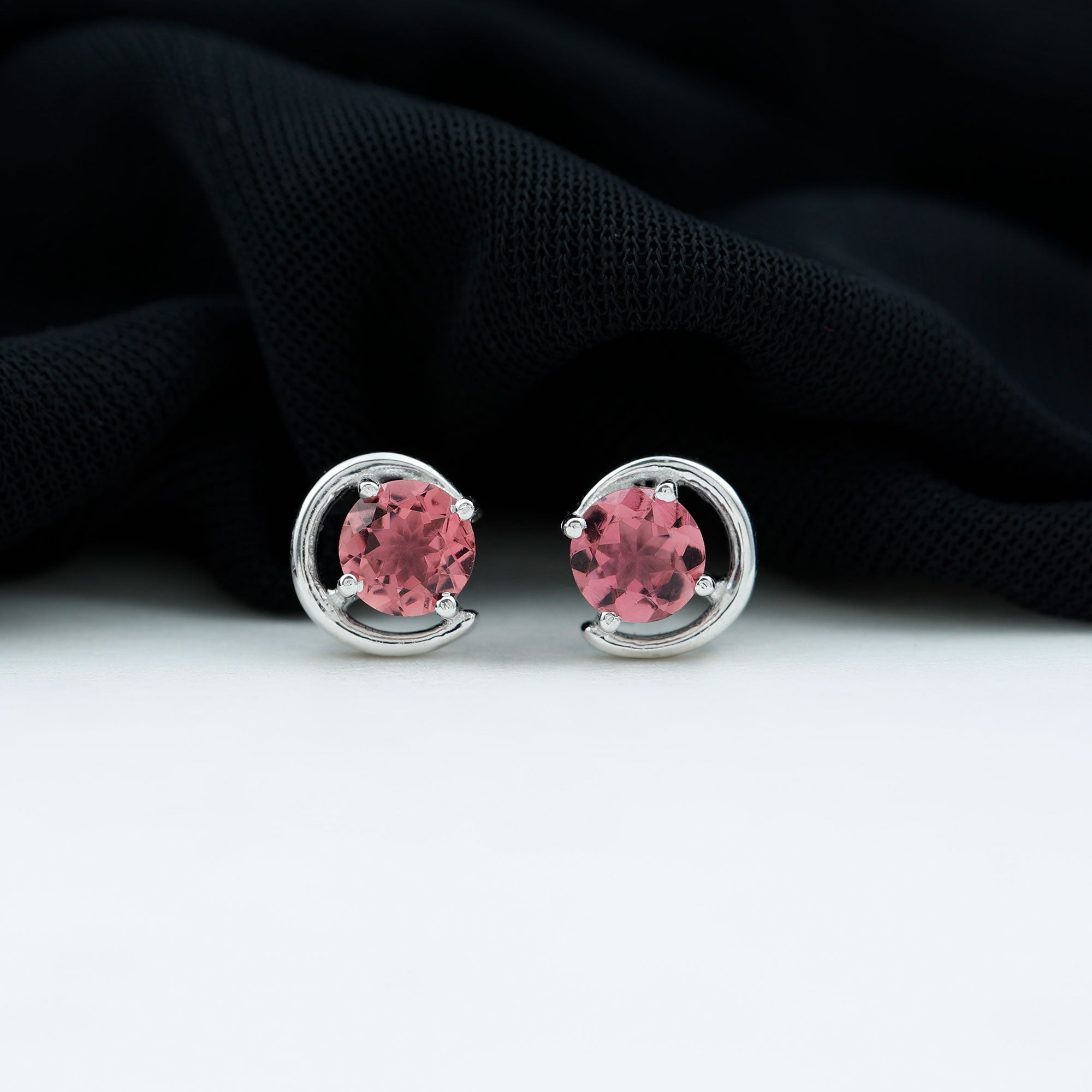 Genuine 1 Carat Pink Tourmaline Solitaire Stud Earrings