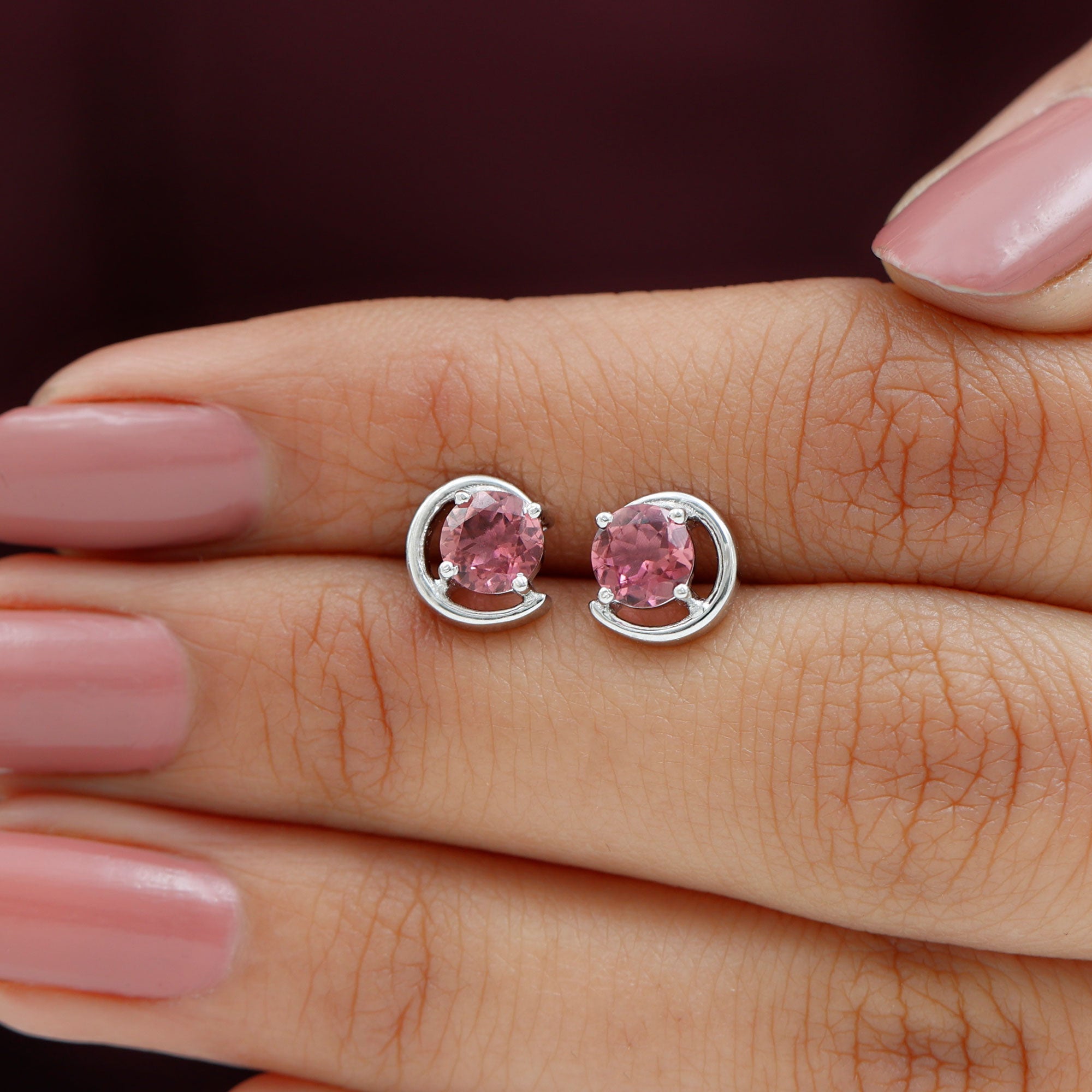 Genuine 1 Carat Pink Tourmaline Solitaire Stud Earrings