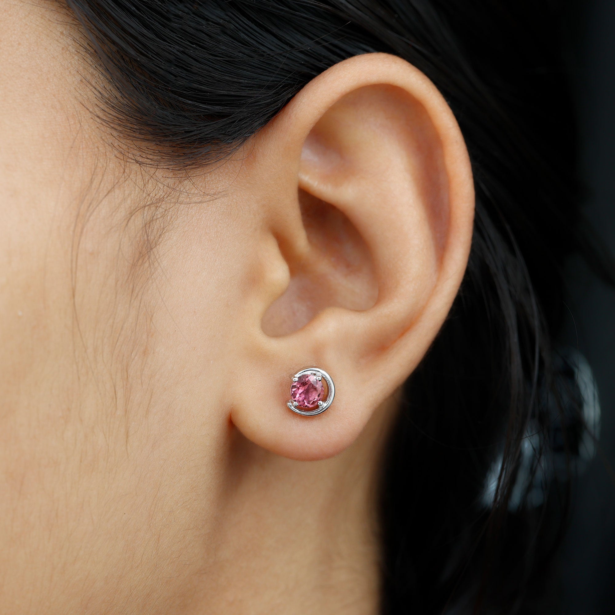 Genuine 1 Carat Pink Tourmaline Solitaire Stud Earrings