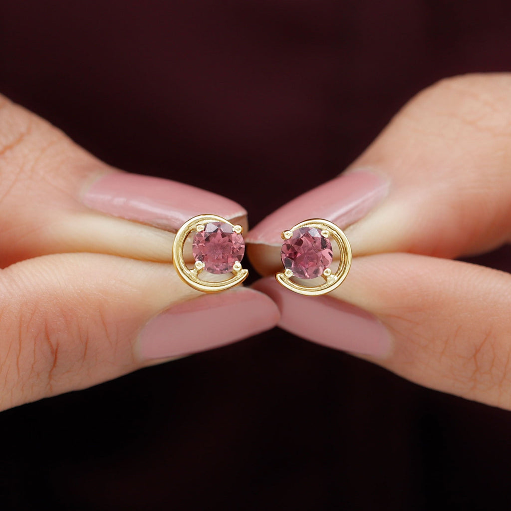Genuine 1 Carat Pink Tourmaline Solitaire Stud Earrings
