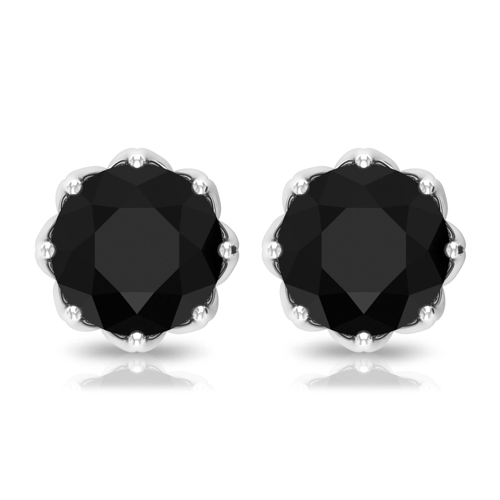 Solitaire 6MM Lab Created Black Diamond Stud Earrings in Decorative Setting