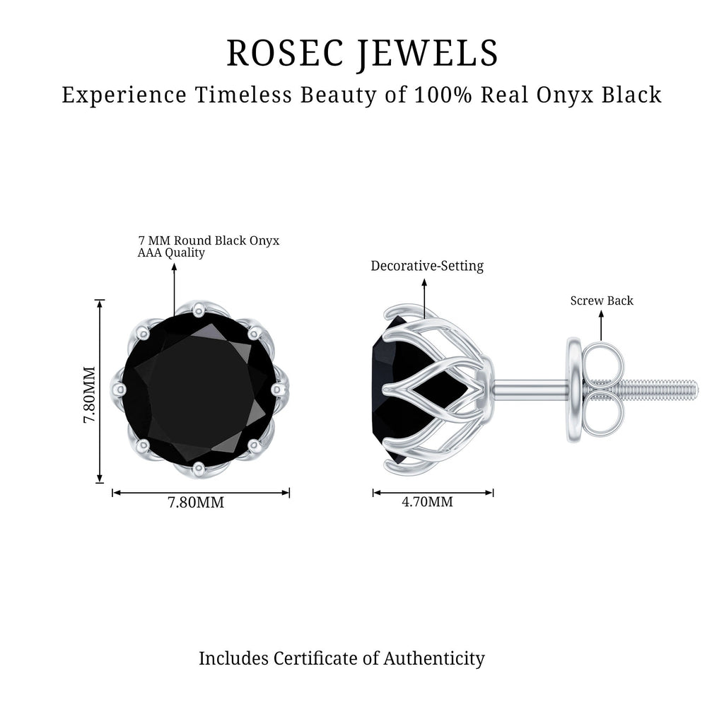 Natural 7mm Black Onyx Earrings with Screw Back