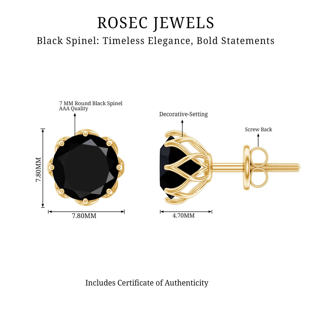 Genuine 7mm Black Spinel Stud Earrings with Screw Back