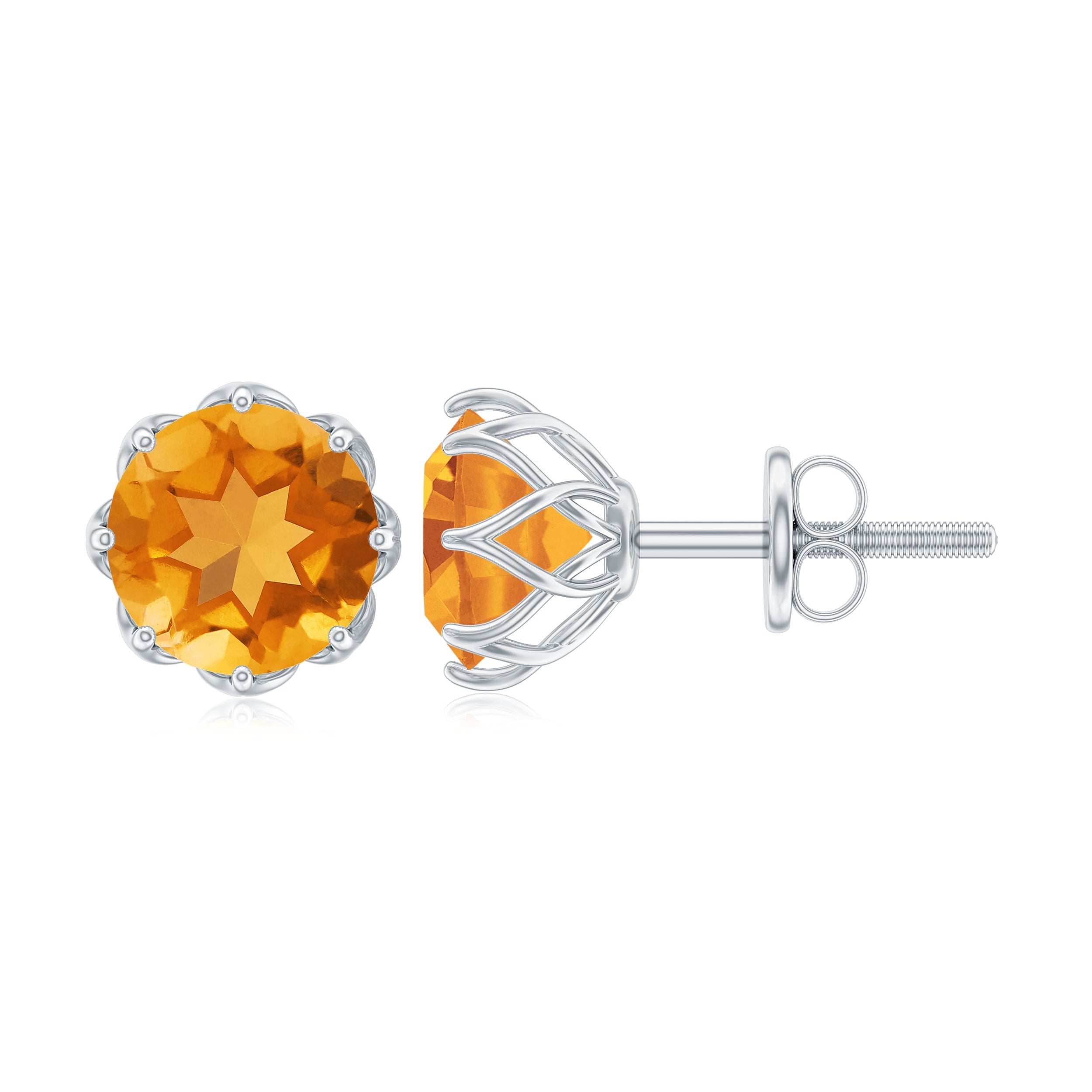 Natural 7mm Citrine Stud Earrings with Screw Back