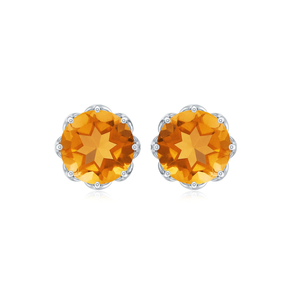 Natural 7mm Citrine Stud Earrings with Screw Back