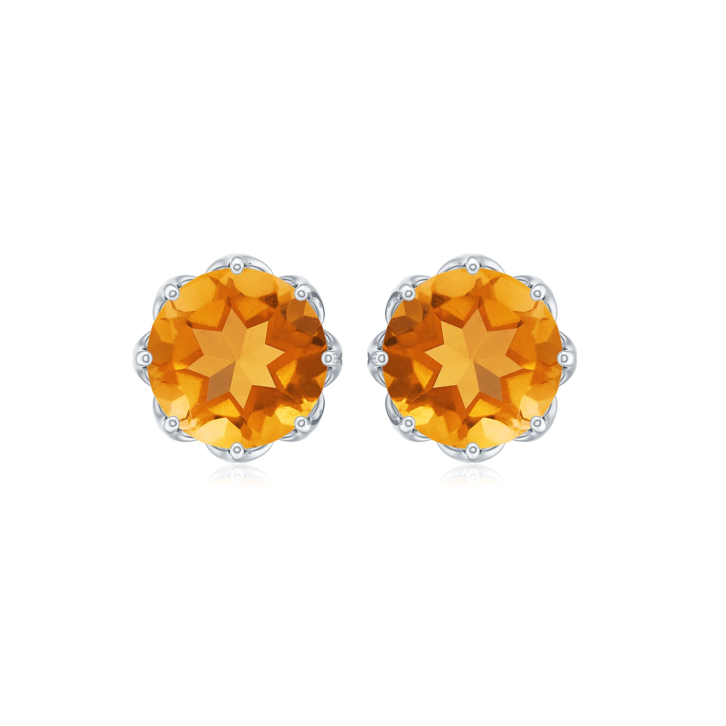 Natural 7mm Citrine Stud Earrings with Screw Back