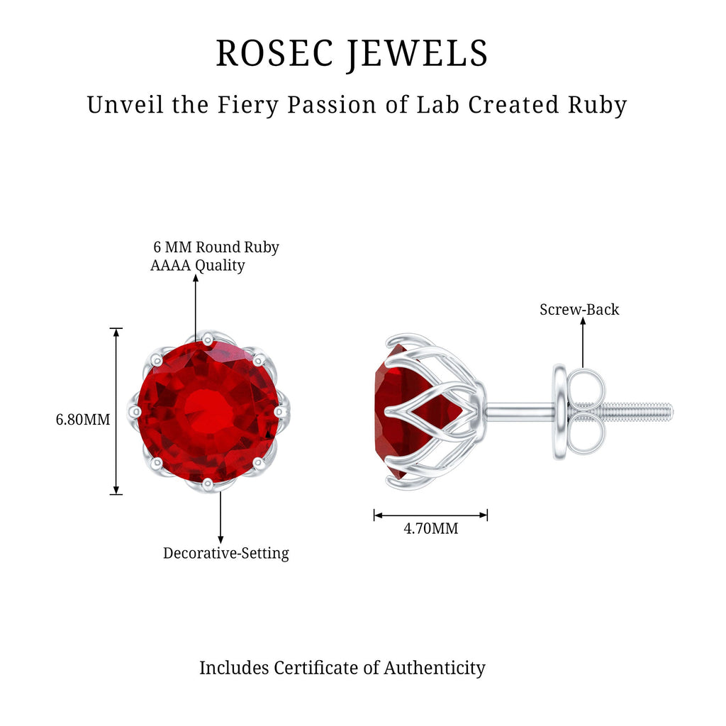 6MM Decorative Created Ruby Solitaire Stud Earrings