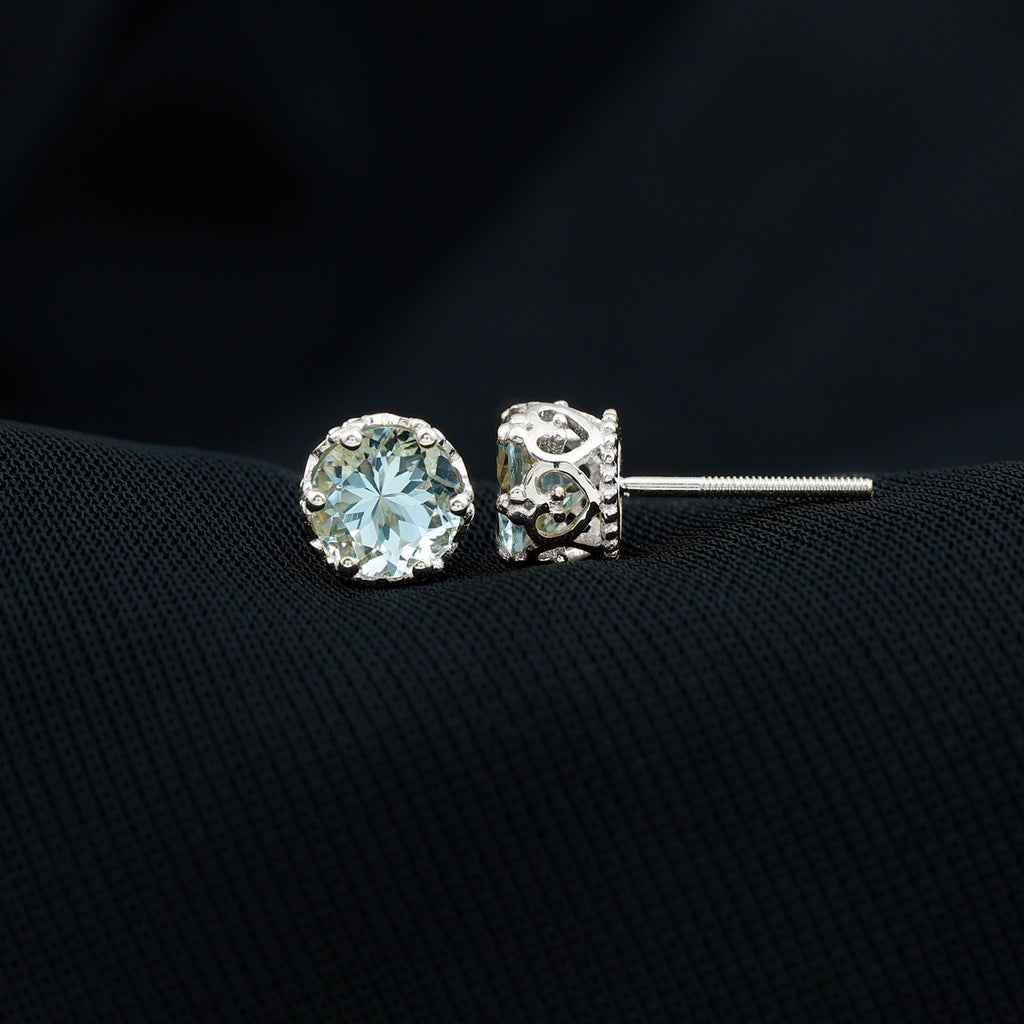 1.5 Carat Genuine Aquamarine Crown Stud Earrings