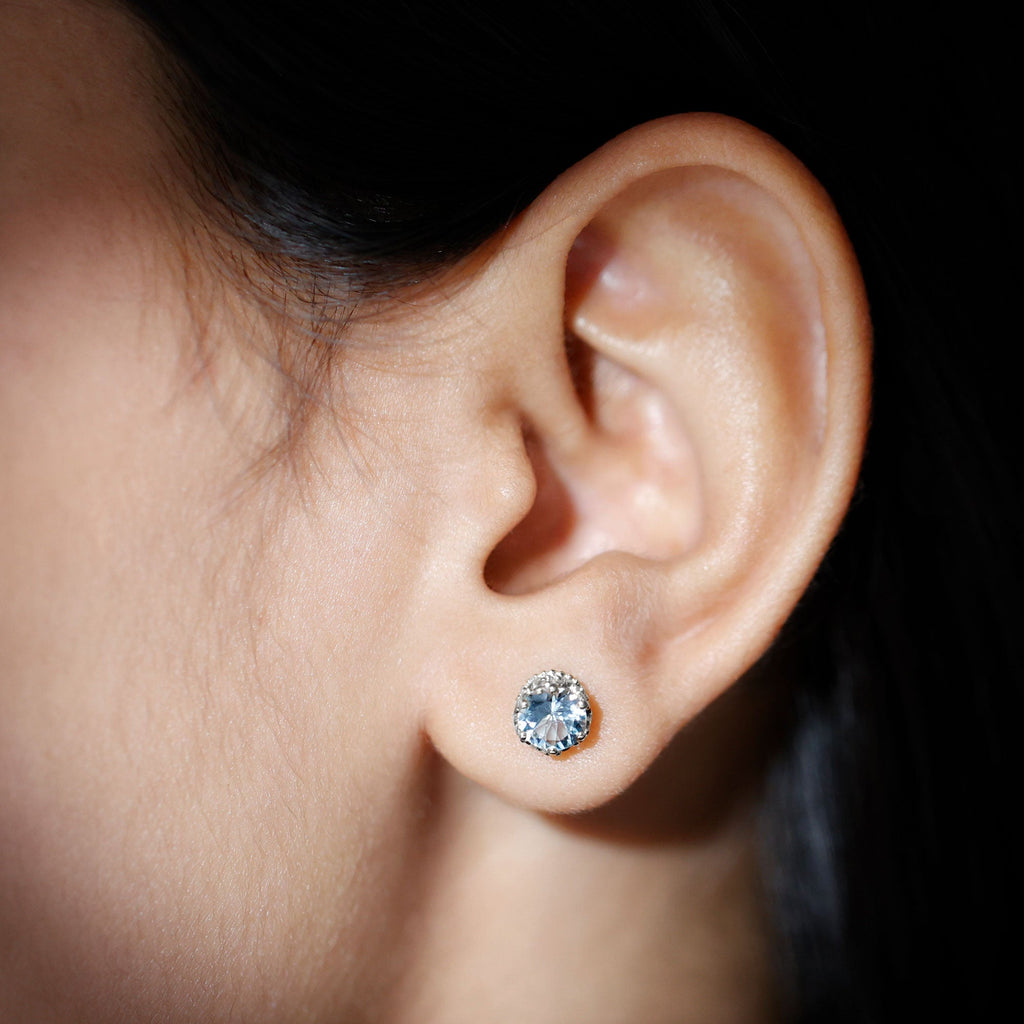 1.5 Carat Genuine Aquamarine Crown Stud Earrings