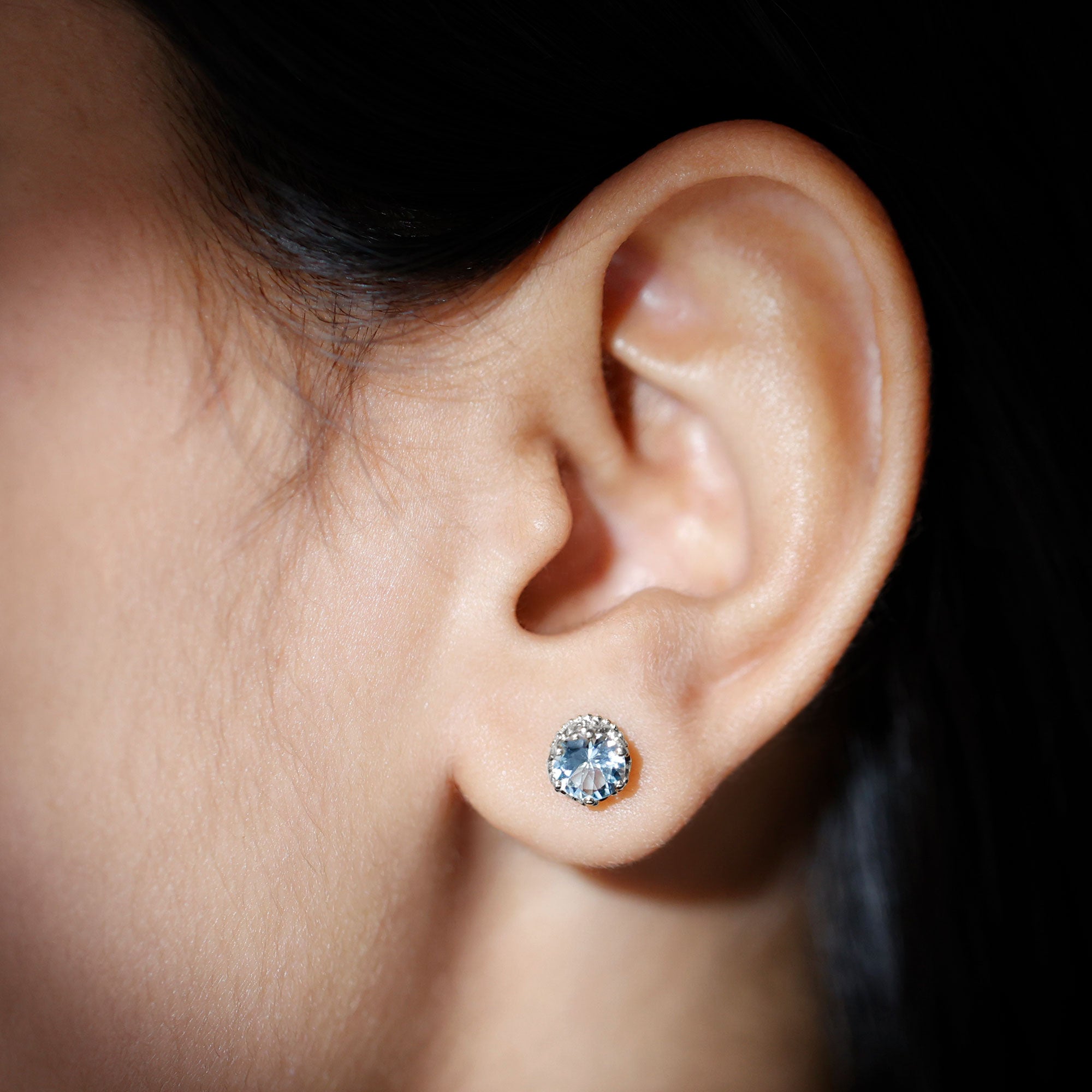 1.5 Carat Genuine Aquamarine Crown Stud Earrings