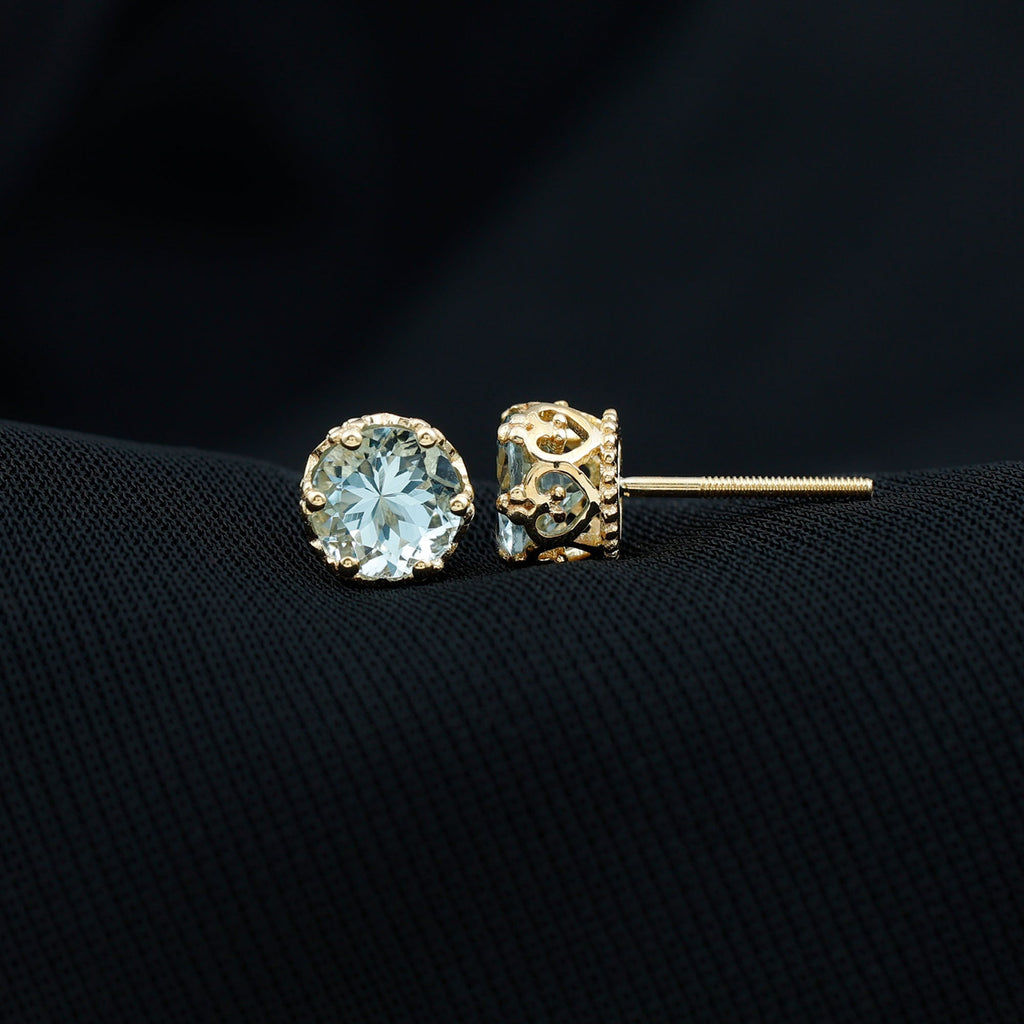 1.5 Carat Genuine Aquamarine Crown Stud Earrings