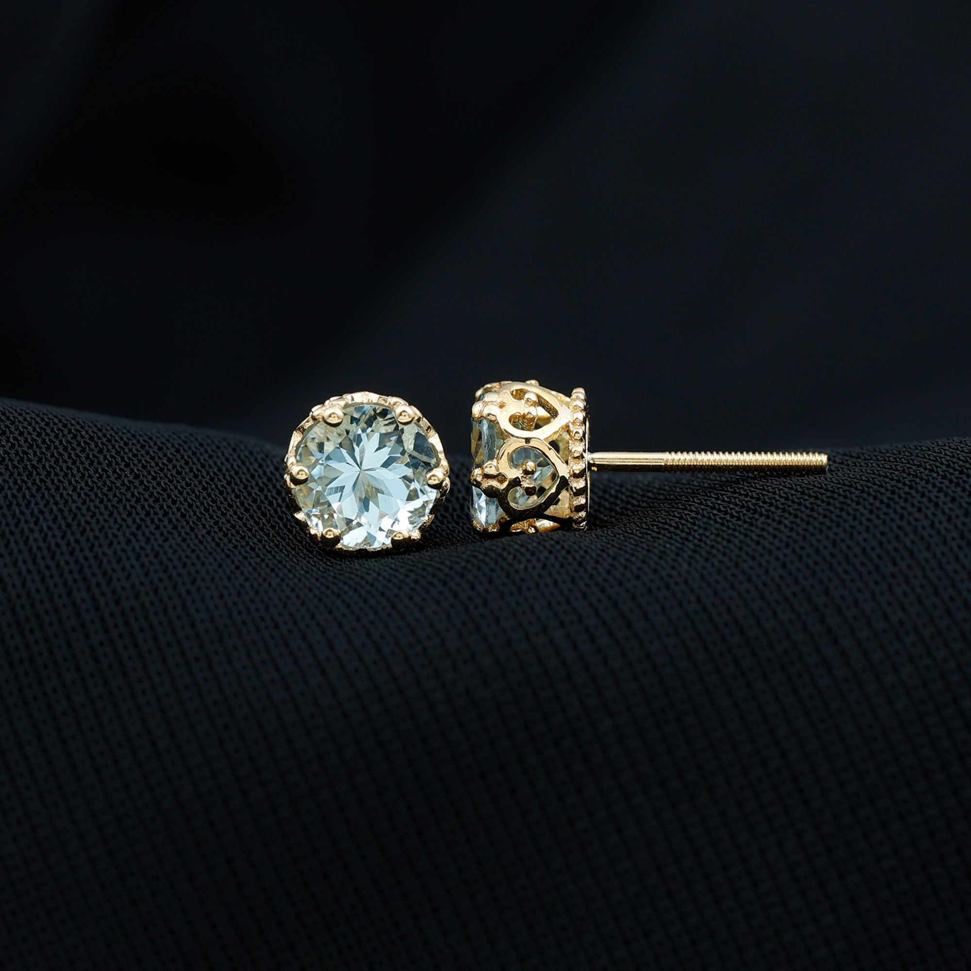 1.5 Carat Genuine Aquamarine Crown Stud Earrings