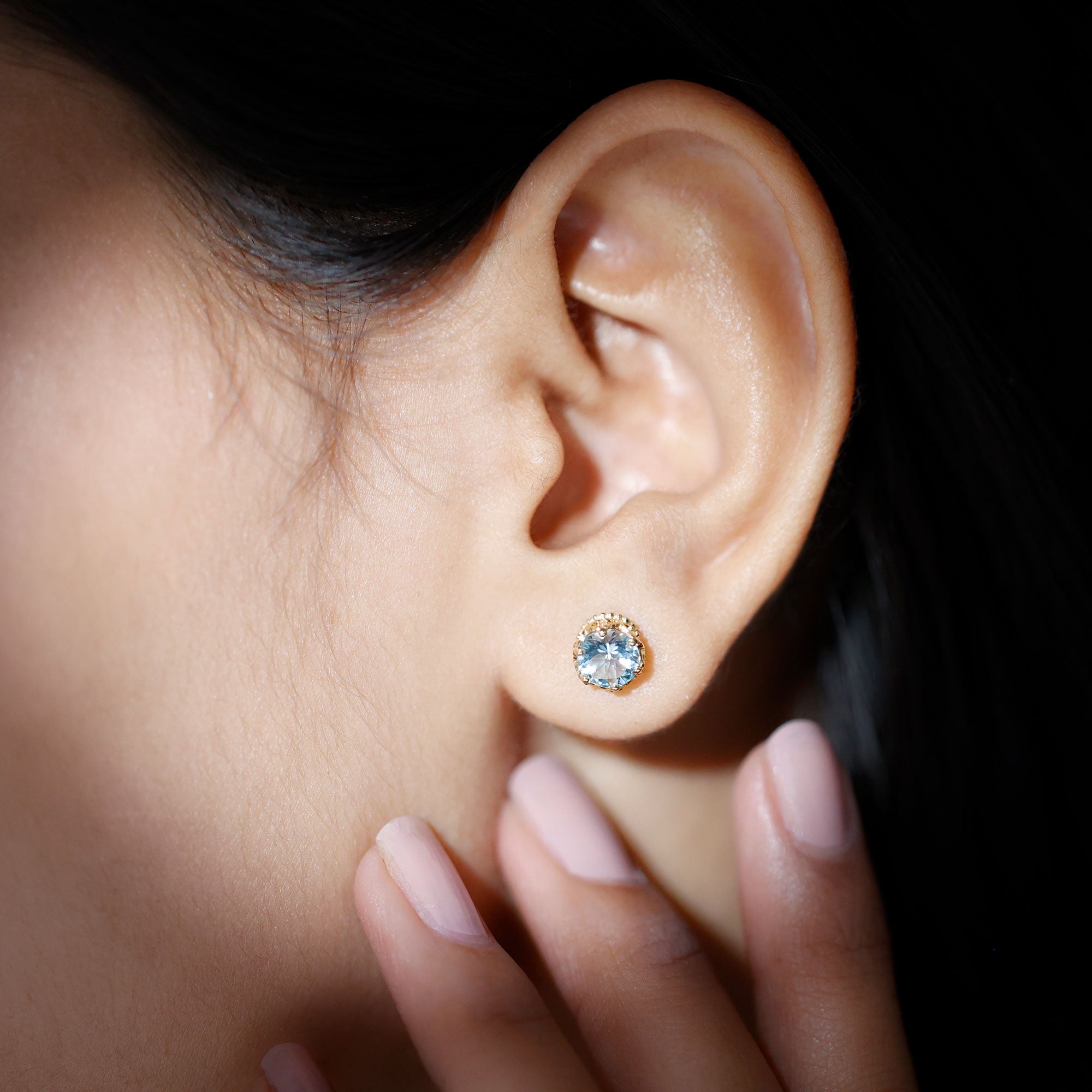1.5 Carat Genuine Aquamarine Crown Stud Earrings