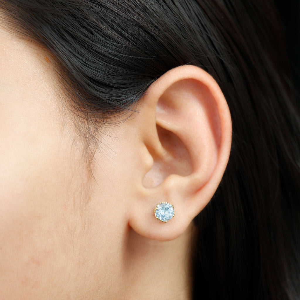 1.5 Carat Genuine Aquamarine Crown Stud Earrings