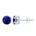 2 CT Created Blue Sapphire Solitaire Crown Stud Earrings