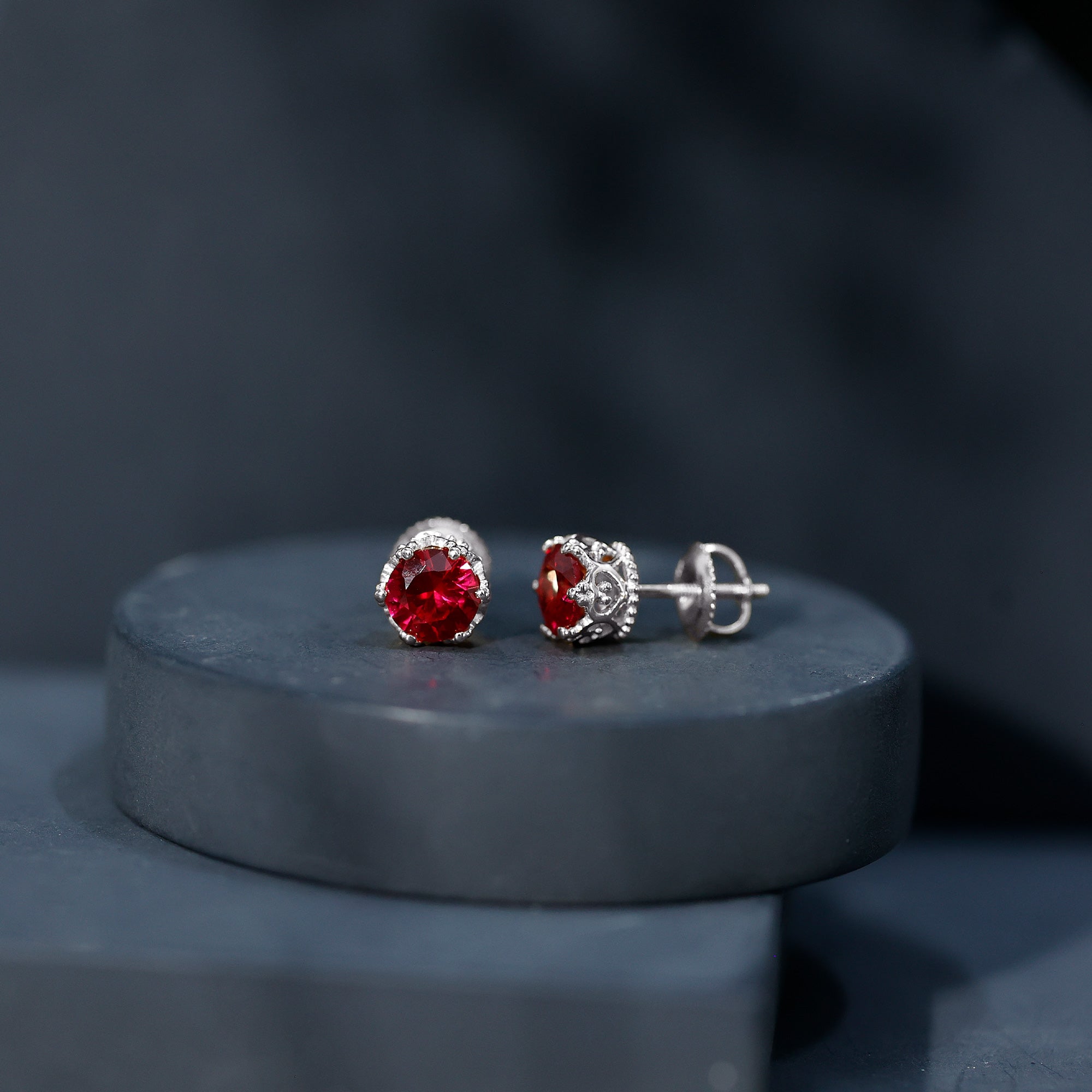 2 CT Lab Created Ruby Solitaire Stud Earring in Crown Setting