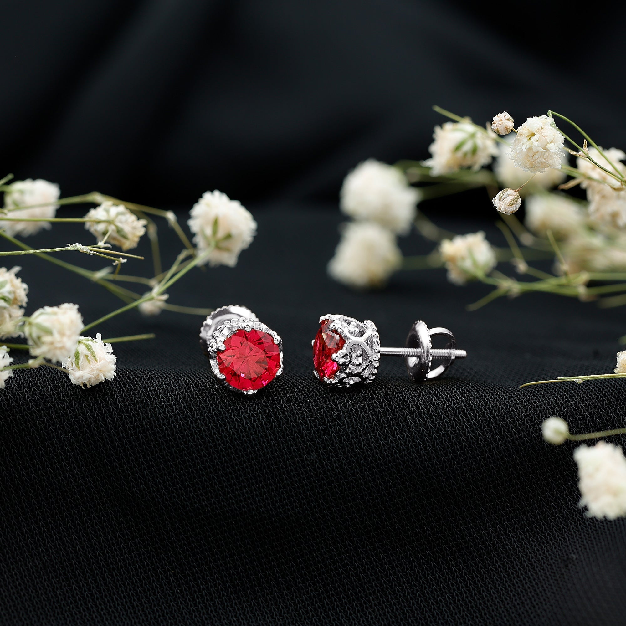 2 CT Lab Created Ruby Solitaire Stud Earring in Crown Setting