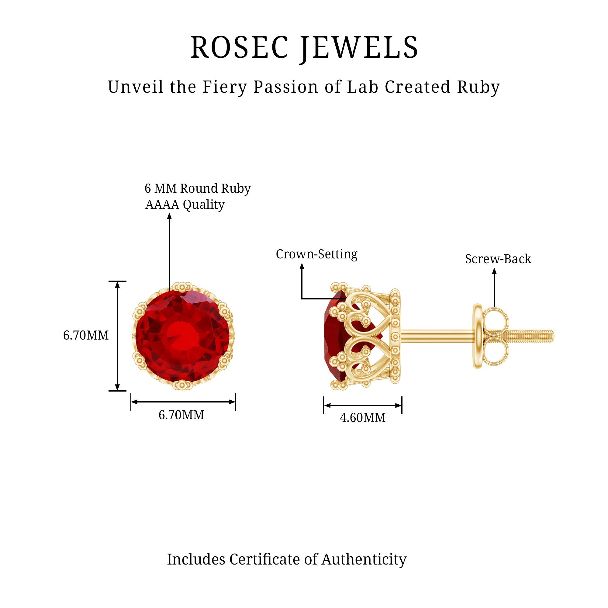 2 CT Lab Created Ruby Solitaire Stud Earring in Crown Setting