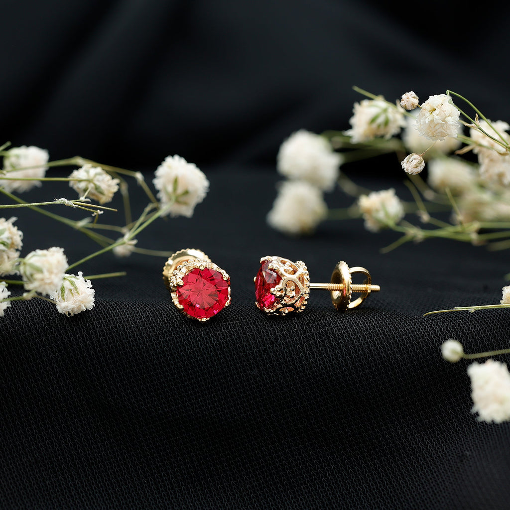 2 CT Lab Created Ruby Solitaire Stud Earring in Crown Setting
