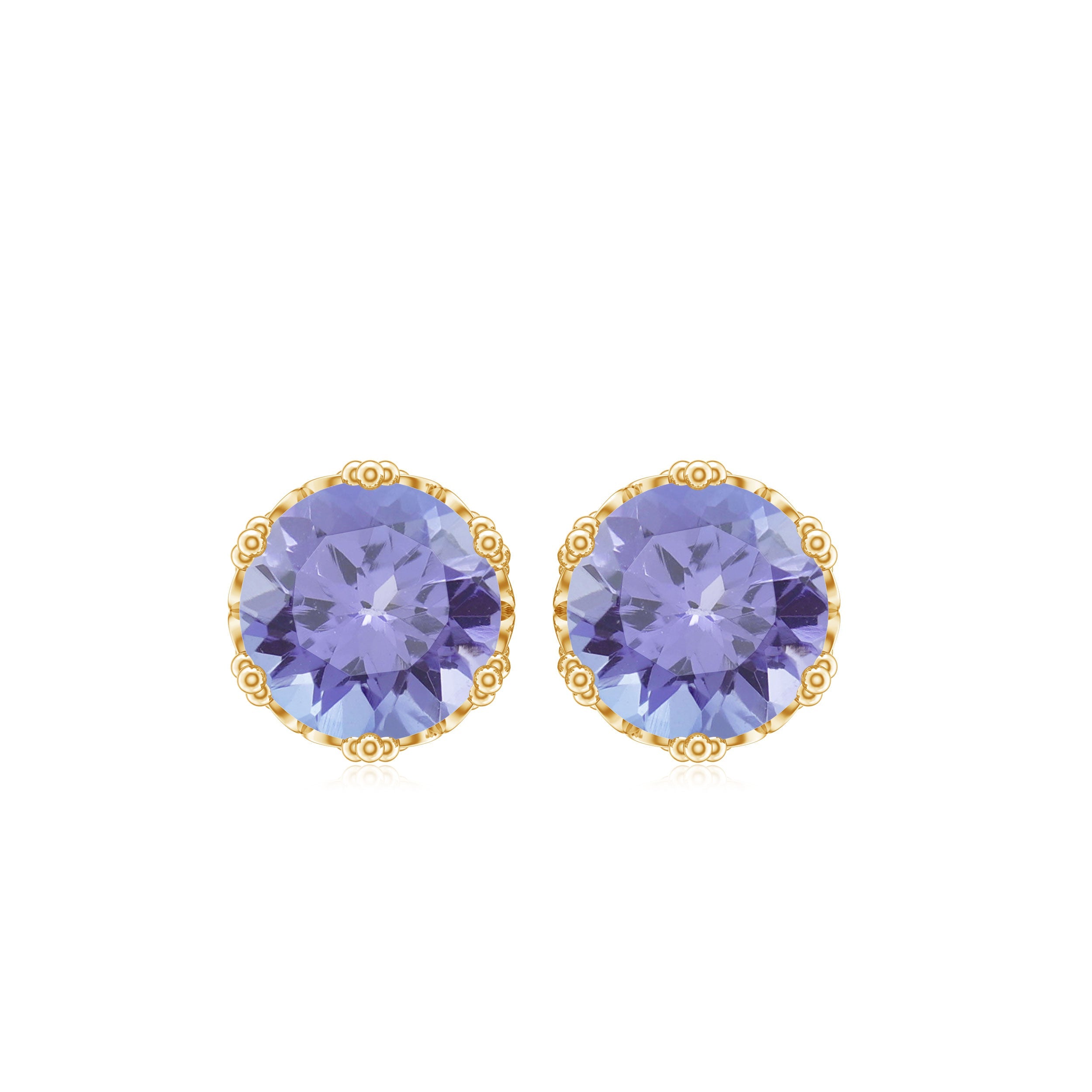 Natural 1 Carat Tanzanite Crown Stud Earrings with Screw Back