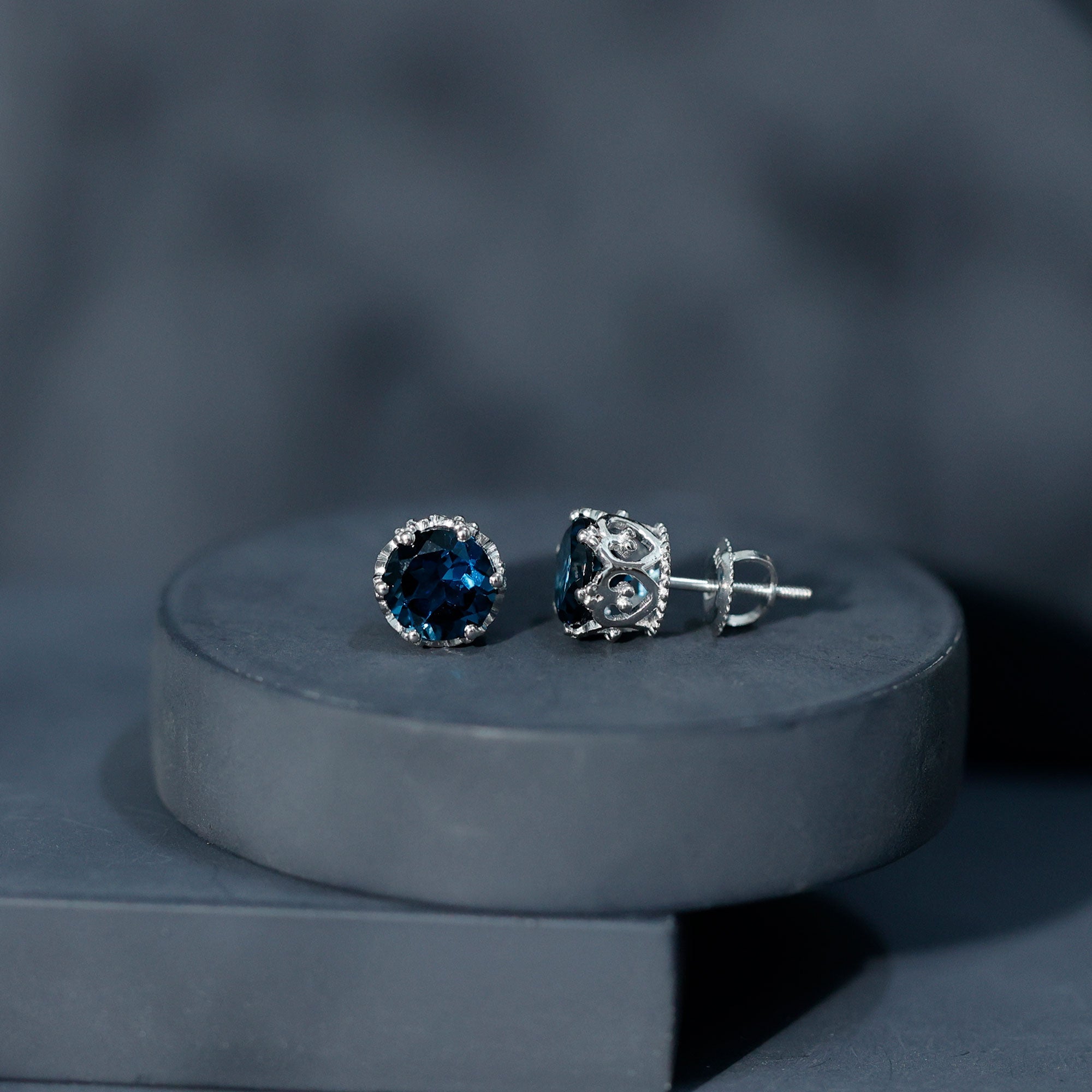 6 MM London Blue Topaz Solitaire Crown Stud Earrings