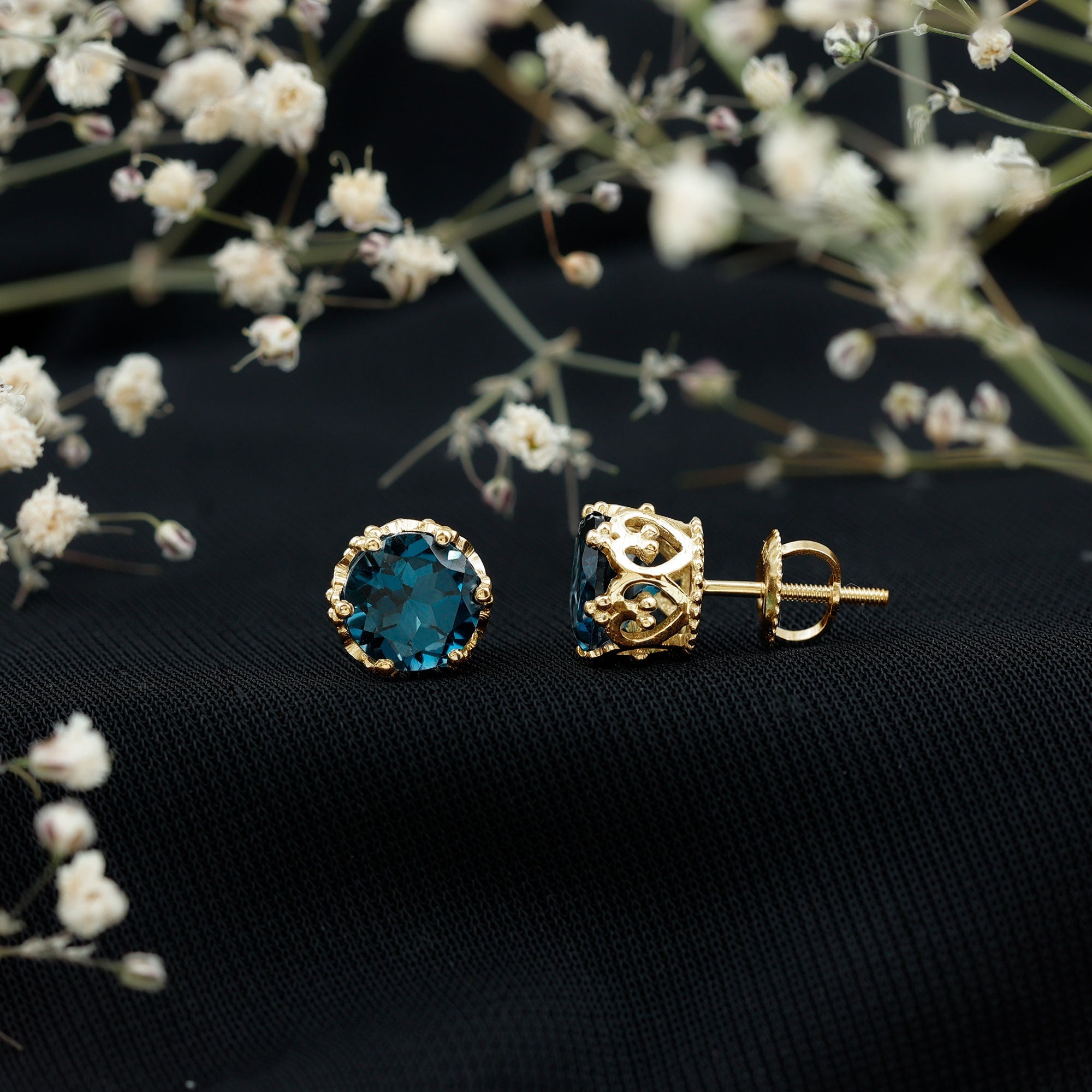 6 MM London Blue Topaz Solitaire Crown Stud Earrings