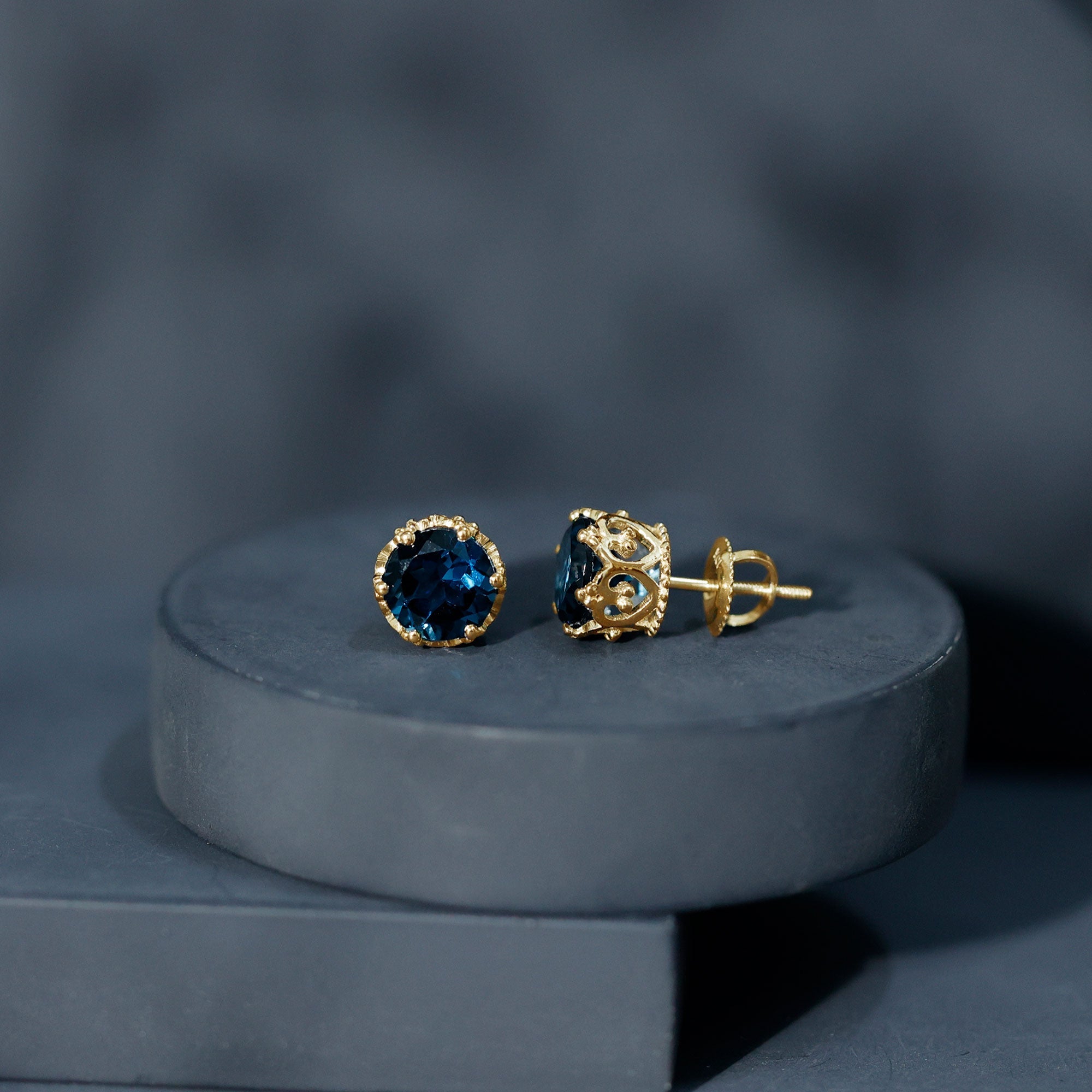 6 MM London Blue Topaz Solitaire Crown Stud Earrings