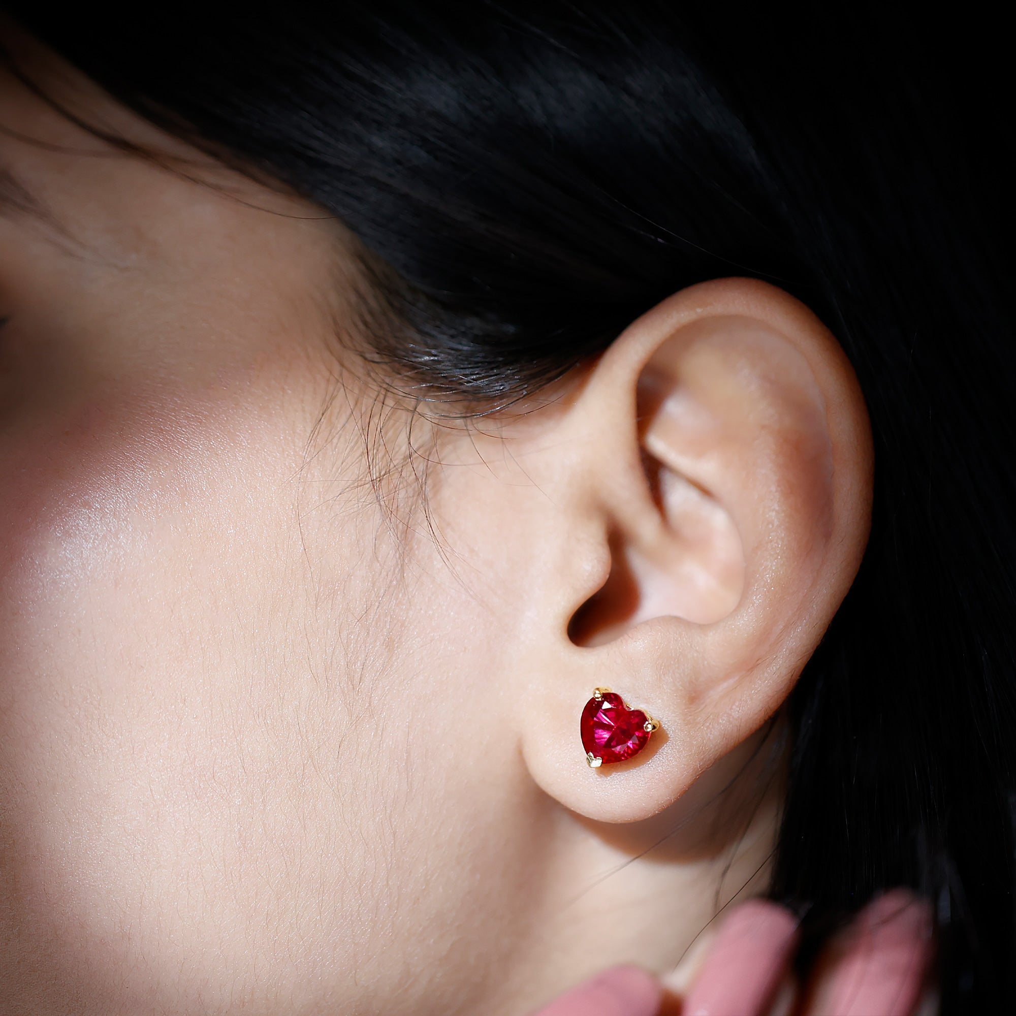 Certified 4 Carat Lab Created Ruby Heart Stud Earrings
