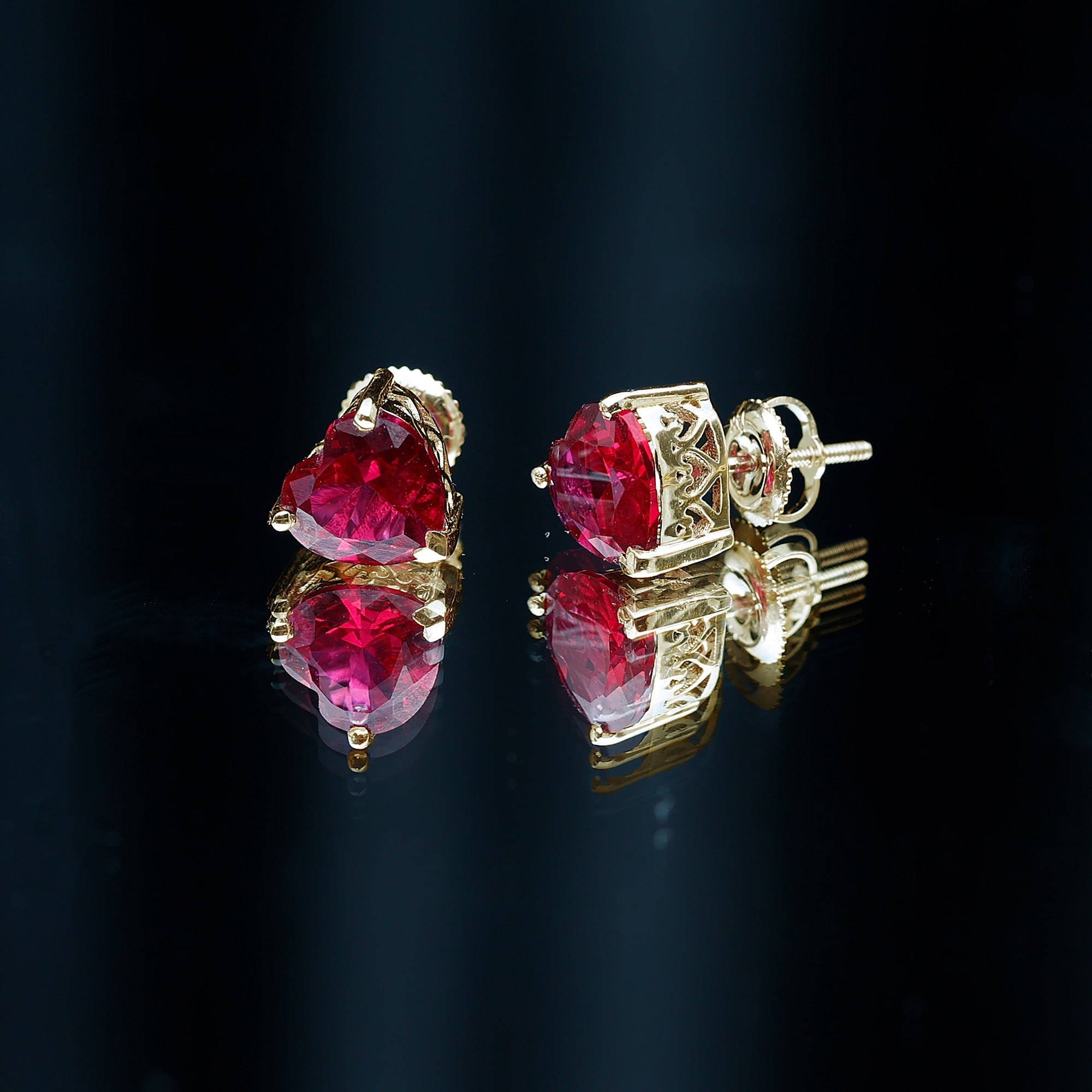 Certified 4 Carat Lab Created Ruby Heart Stud Earrings