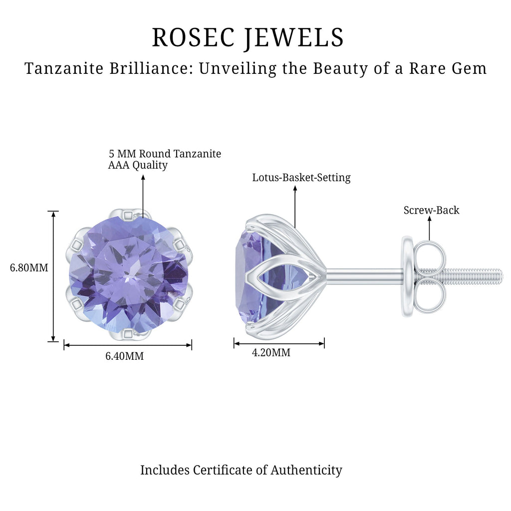 6 MM Round Cut Tanzanite Solitaire Stud Earrings for Women