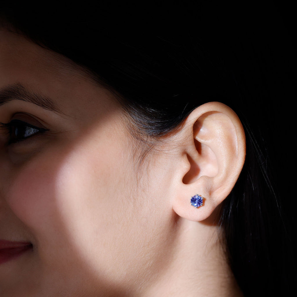 6 MM Round Cut Tanzanite Solitaire Stud Earrings for Women