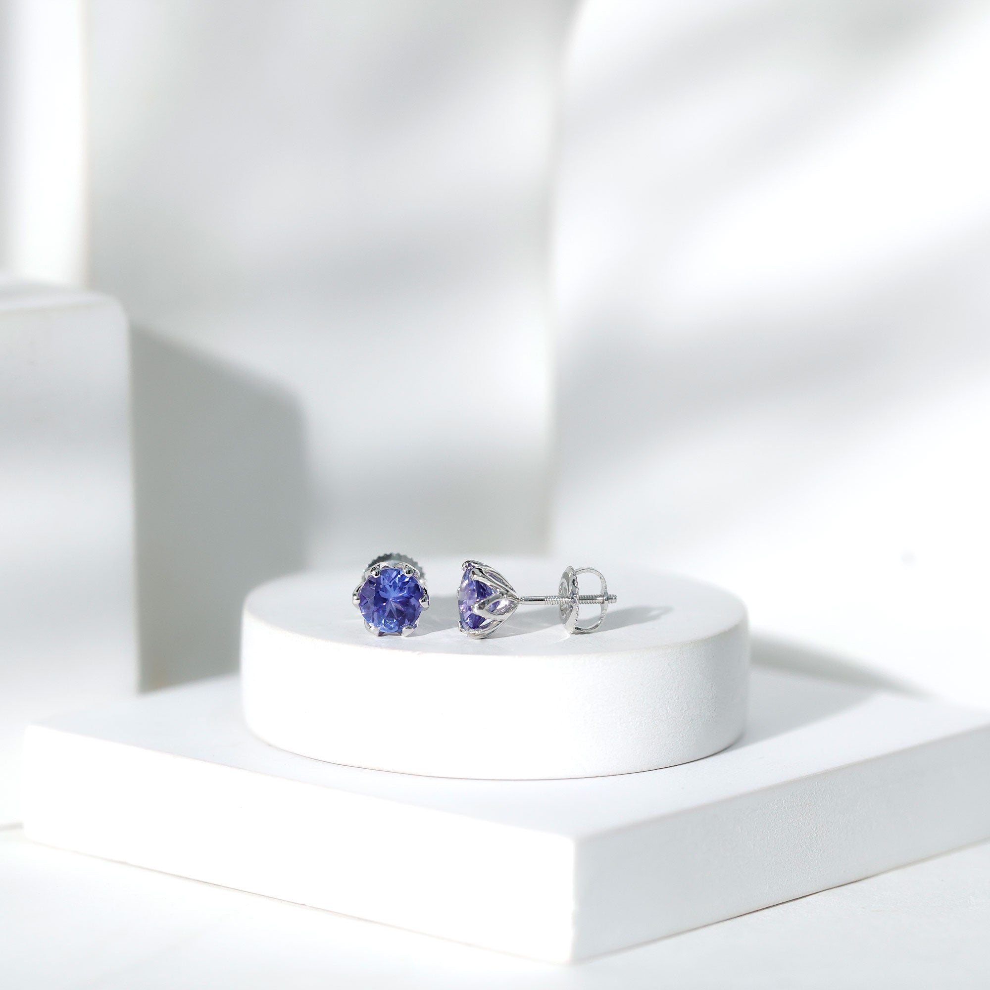 6 MM Round Cut Tanzanite Solitaire Stud Earrings for Women