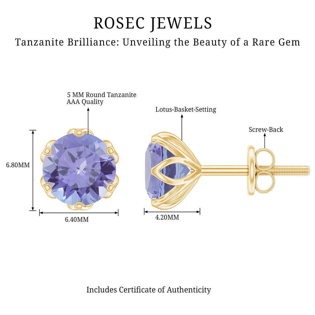 6 MM Round Cut Tanzanite Solitaire Stud Earrings for Women
