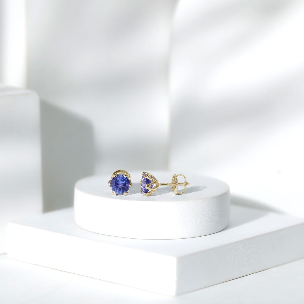 6 MM Round Cut Tanzanite Solitaire Stud Earrings for Women
